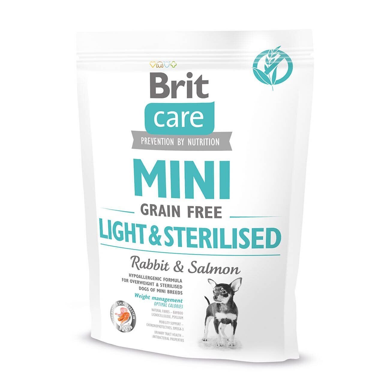 Brit Care GF Mini Light & Sterilised - Сухий корм для собак мініатюрних порід, шерсть яких вимагає додаткового догляду 400 г (лосось і кролик)