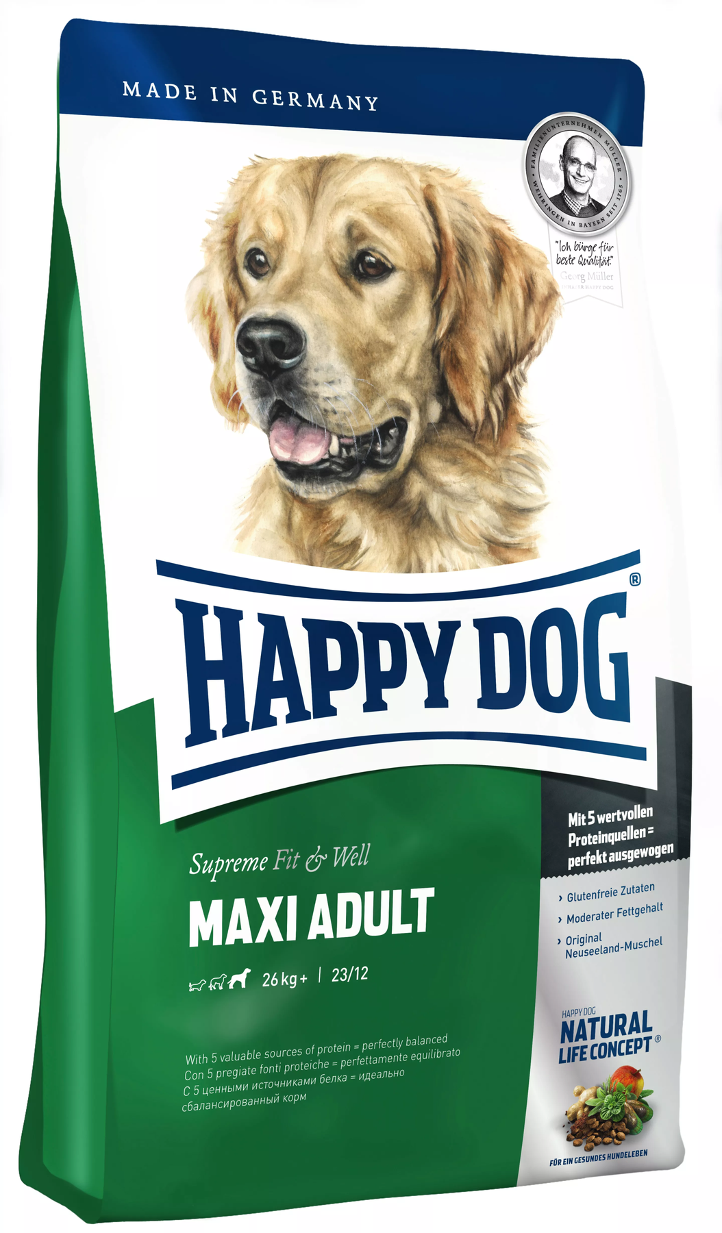 Happy Dog (Хэппи Дог) Fit&Well - Maxi Adult Сухой корм для собак крупных пород 4 кг