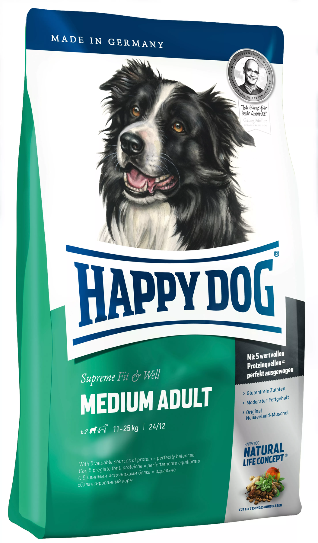 Happy Dog (Хэппи Дог) Fit&Well - Medium Adult Сухой корм для собак средних пород 4 кг