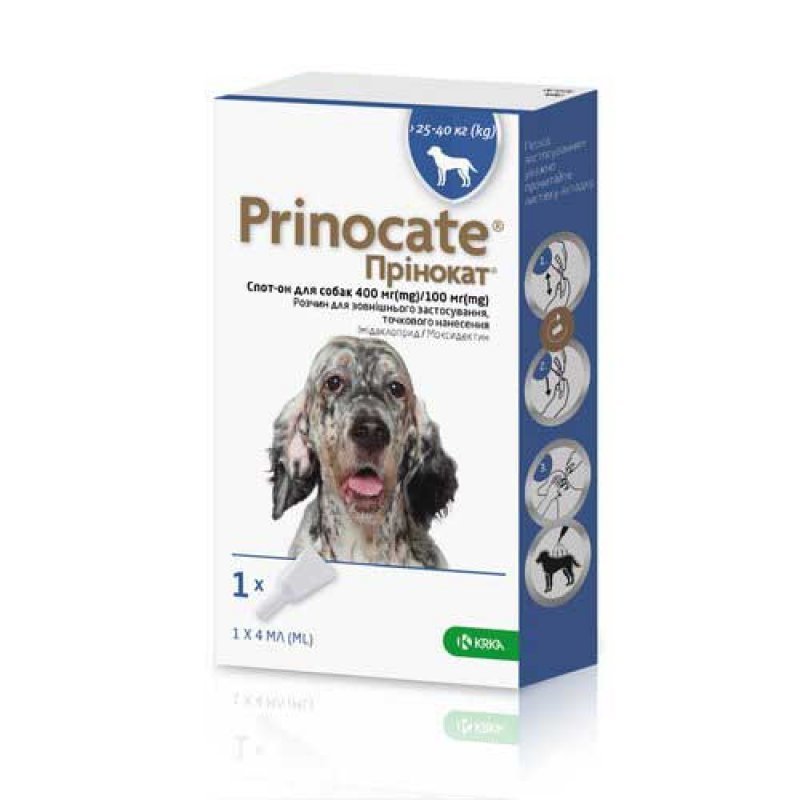Prinocat (Прінокат) краплі на холку від бліх, кліщів та гельмінтів для собак від 25 до 40 кг, піпетка