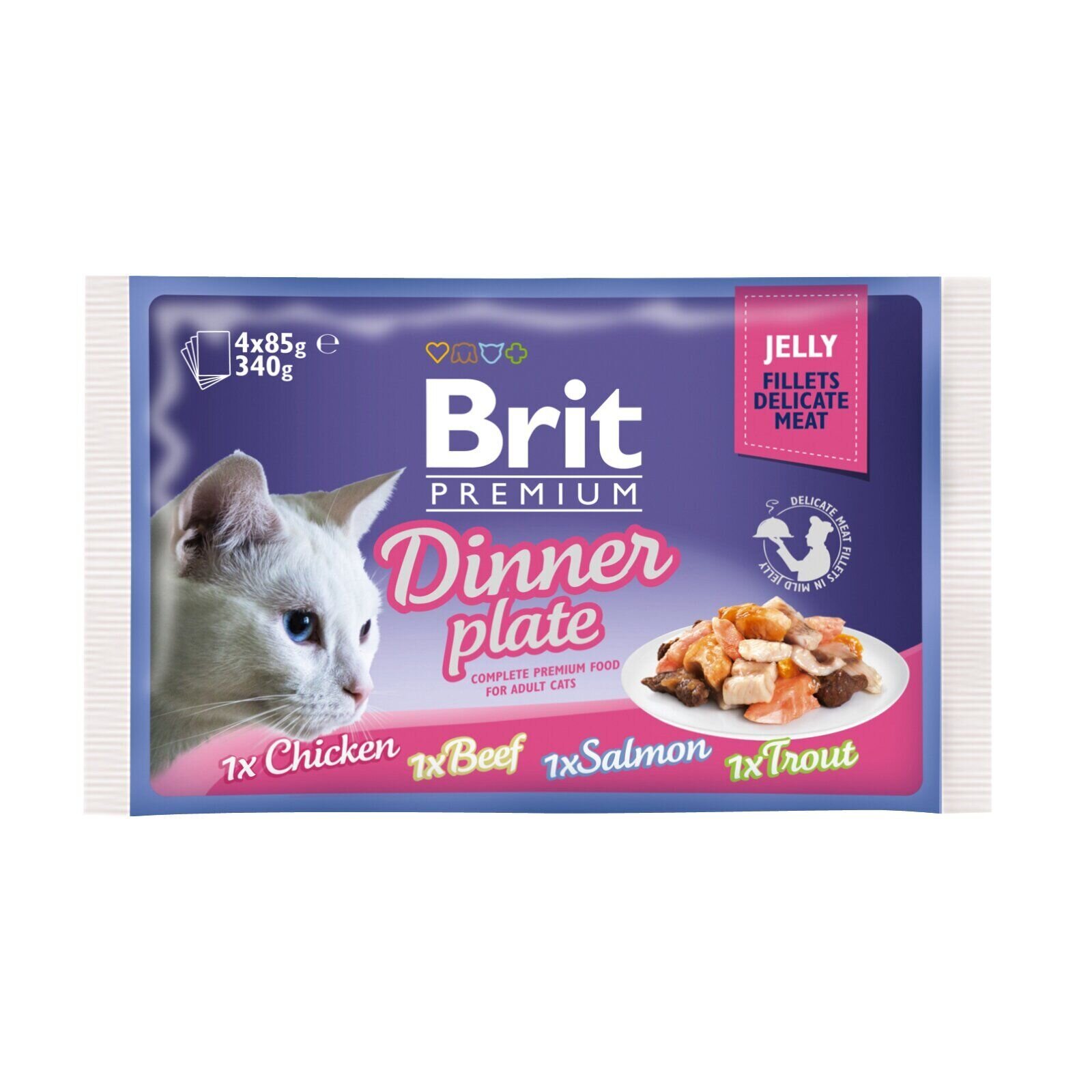 Brit Premium Cat Dinner Plate Fillets Jelly pouches - Вологий корм для кішок 340 г (асорті з 4 смаків «Обідня тарілка» в желе)