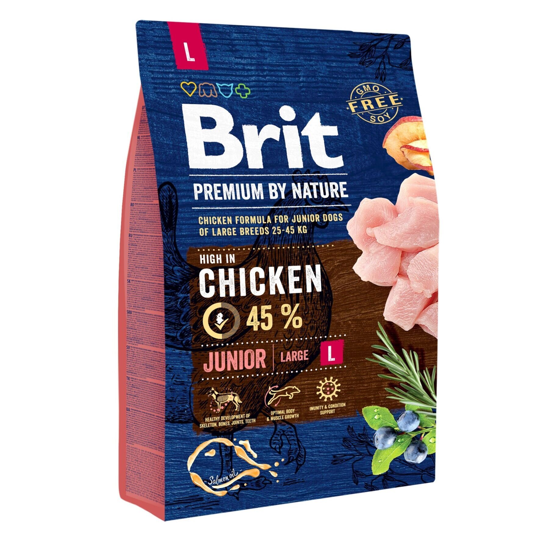Brit Premium Junior L - Сухой корм для щенков и молодых собак крупных пород (весом от 25 до 45 кг) 3 кг (курица)